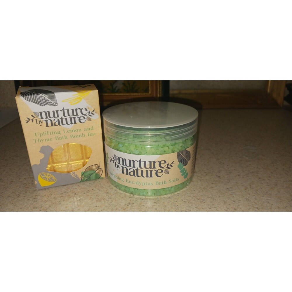 Nurture by Nature Eucalyptus Bath Salts and Lemon/thyme Bath Bomb New